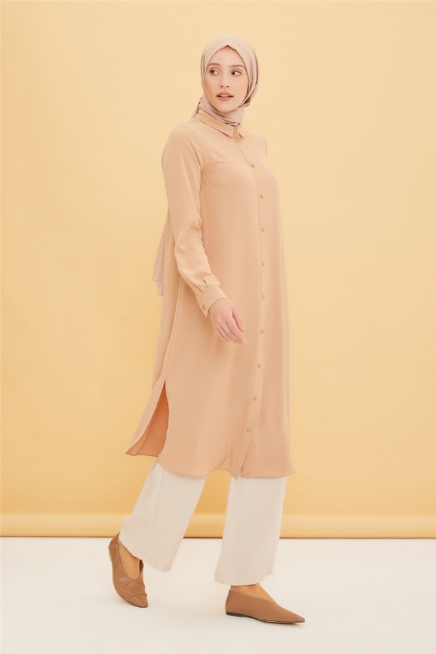 Armine Uzun Kollu Armine Logolu Tunik 21KH411 Camel