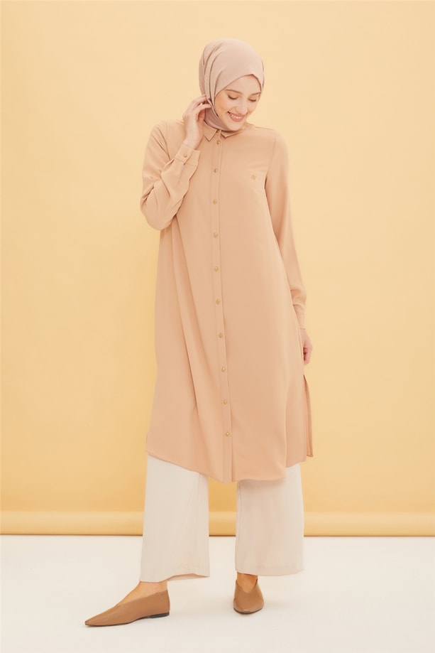 Armine Uzun Kollu Armine Logolu Tunik 21KH411 Camel