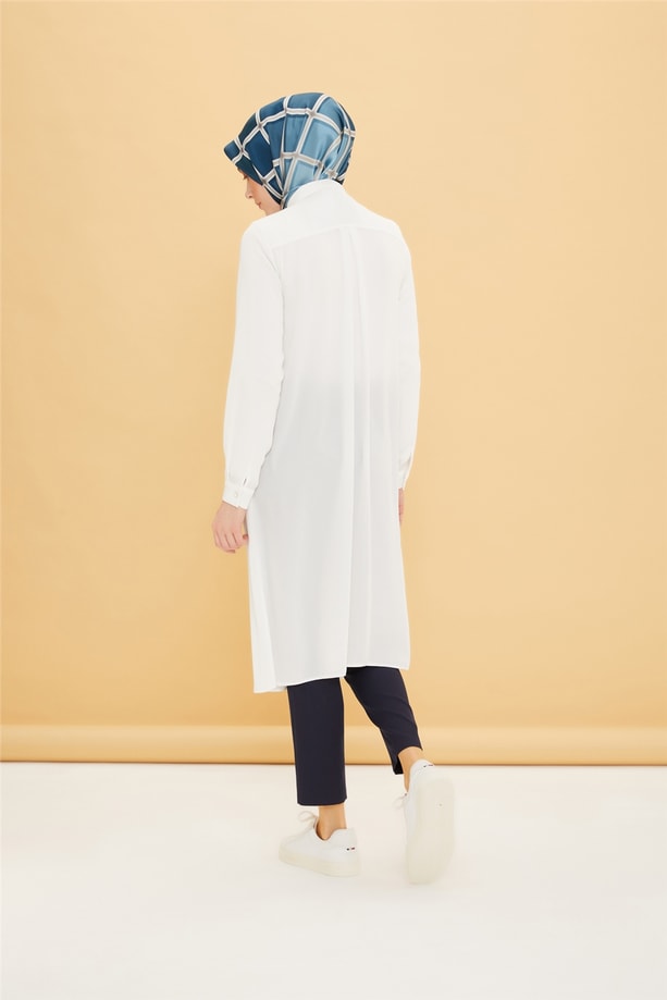 Armine Uzun Kollu Armine Logolu Tunik 21KH411 Ekru