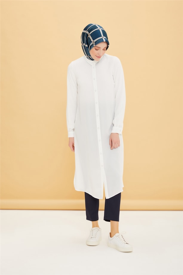 Armine Uzun Kollu Armine Logolu Tunik 21KH411 Ekru