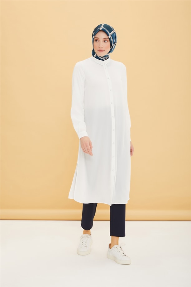 Armine Uzun Kollu Armine Logolu Tunik 21KH411 Ekru