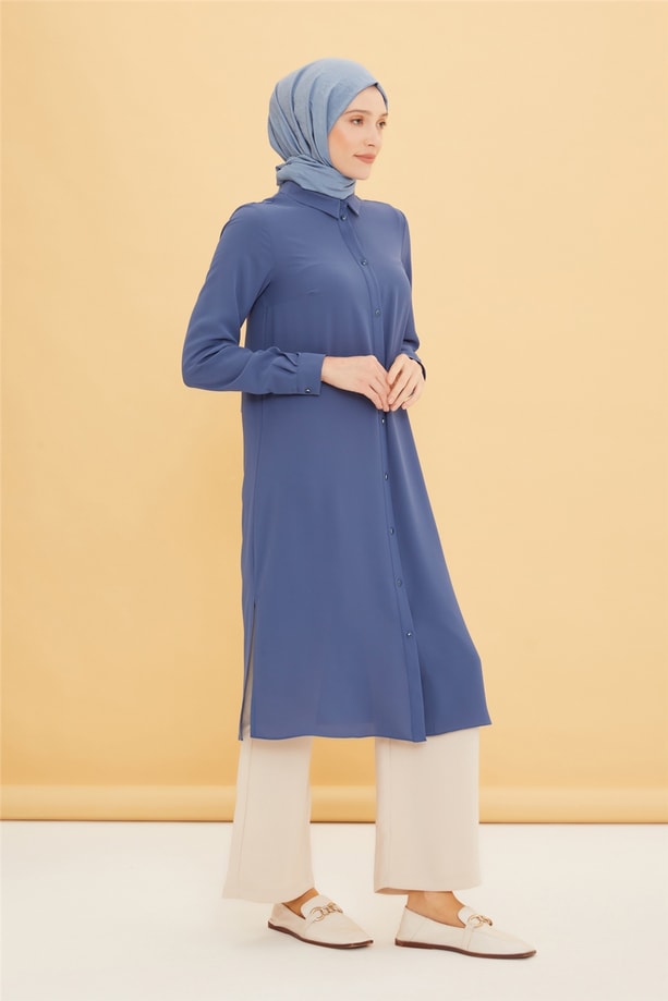 Armine Uzun Kollu Armine Logolu Tunik 21KH411 İndigo