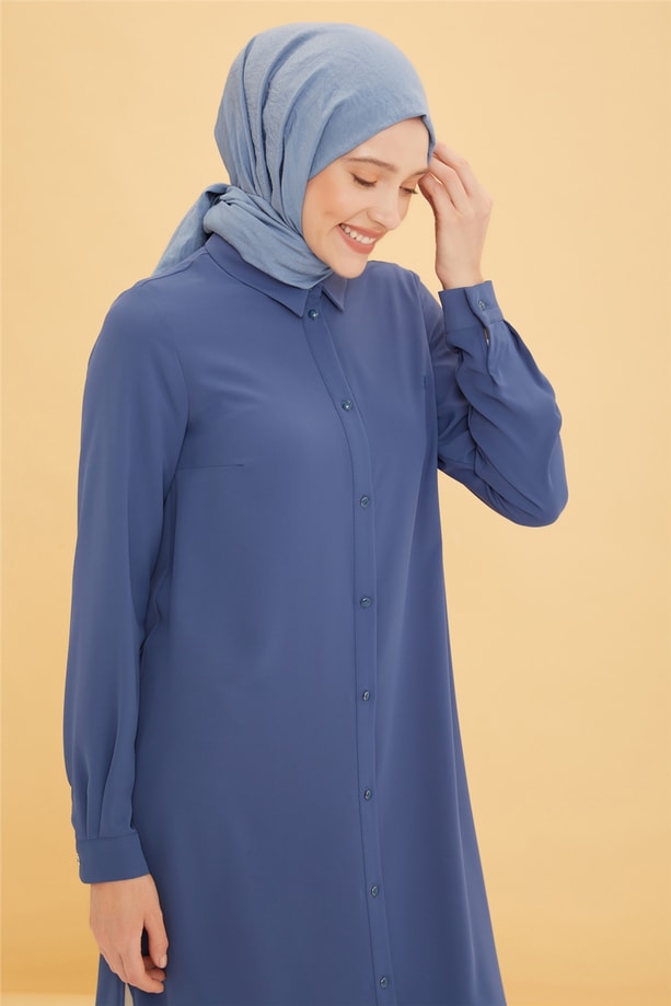 Armine Uzun Kollu Armine Logolu Tunik 21KH411 İndigo