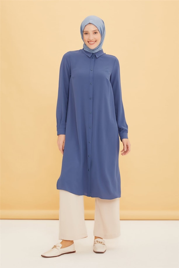 Armine Uzun Kollu Armine Logolu Tunik 21KH411 İndigo