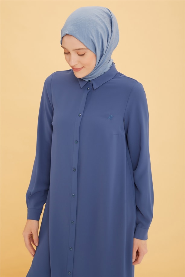 Armine Uzun Kollu Armine Logolu Tunik 21KH411 İndigo