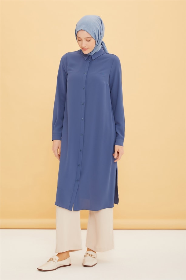 Armine Uzun Kollu Armine Logolu Tunik 21KH411 İndigo