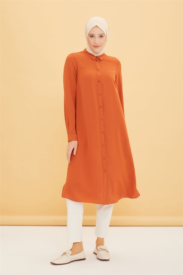 Armine Uzun Kollu Armine Logolu Tunik 21KH411 Tarçın