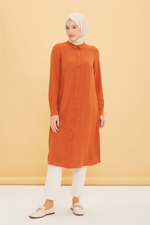 Armine Uzun Kollu Armine Logolu Tunik 21KH411 Tarçın