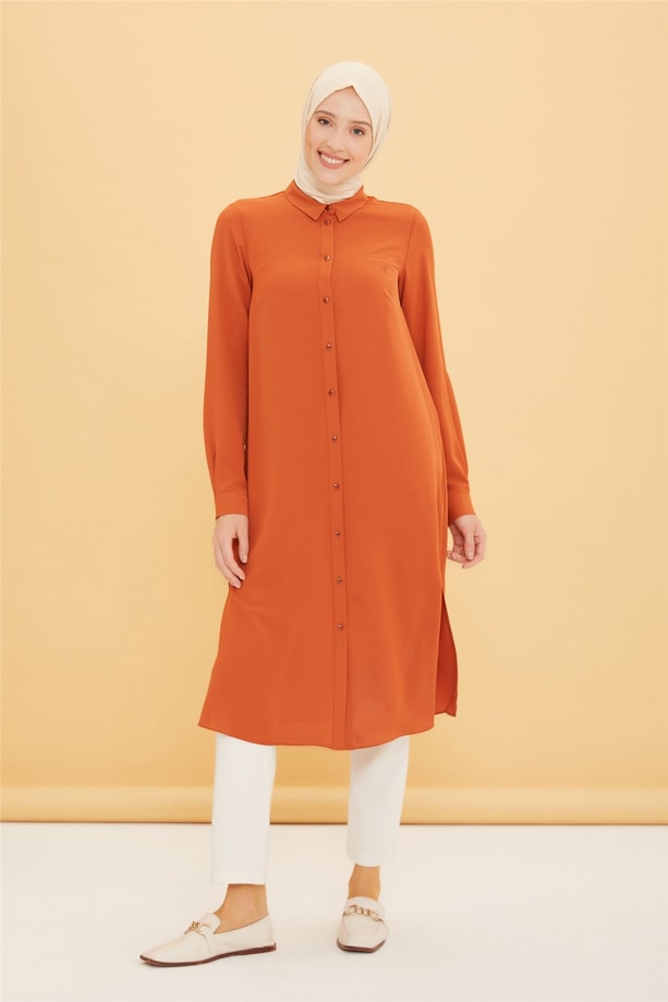 Armine Uzun Kollu Armine Logolu Tunik 21KH411 Tarçın