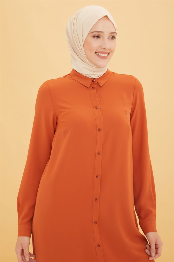 Armine Uzun Kollu Armine Logolu Tunik 21KH411 Tarçın
