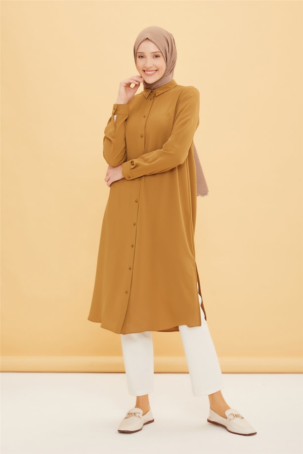 Armine Uzun Kollu Armine Logolu Tunik 21KH411 Badem