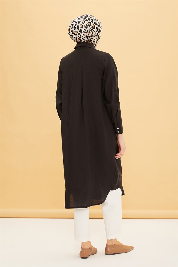 Armine Kolu Pile Detalı Tunik 22Y4800 Siyah