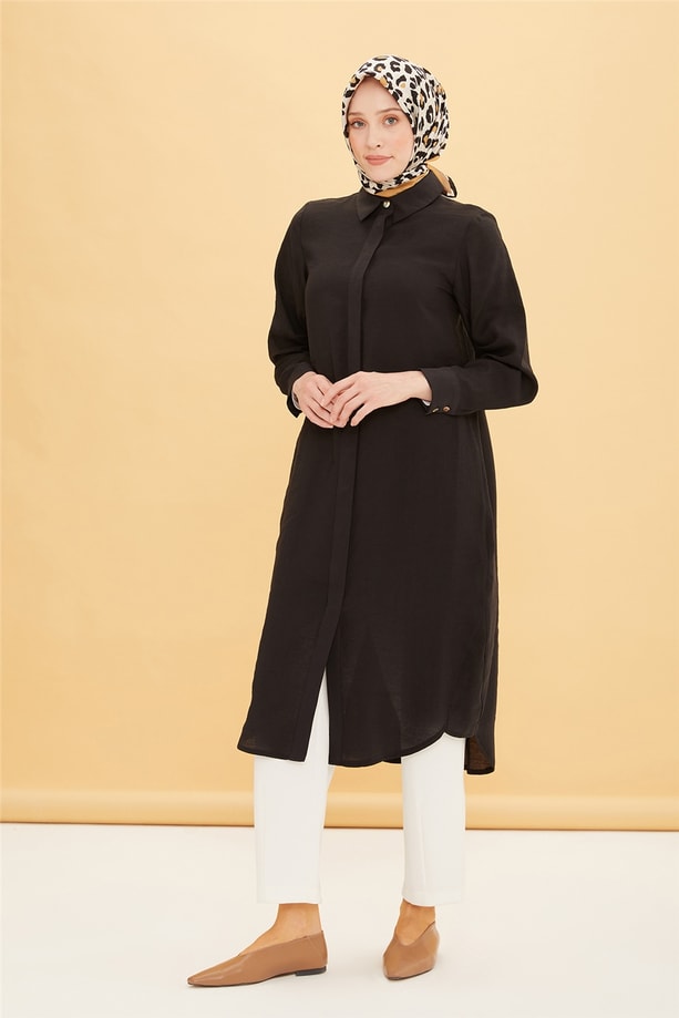 Armine Kolu Pile Detalı Tunik 22Y4800 Siyah