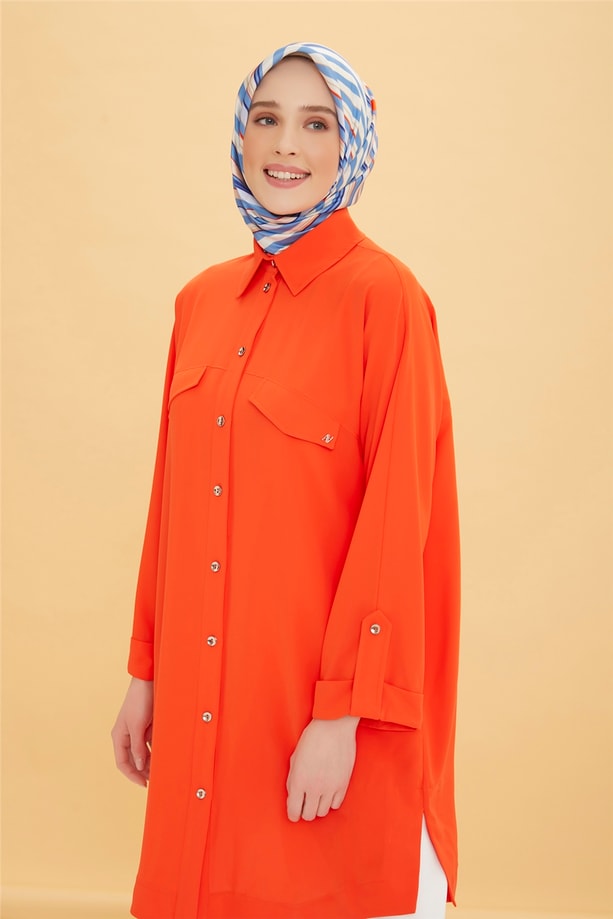 Armine Cep Kapaklı Oversize Tunik 22Y4804 Parlak Kırmızı