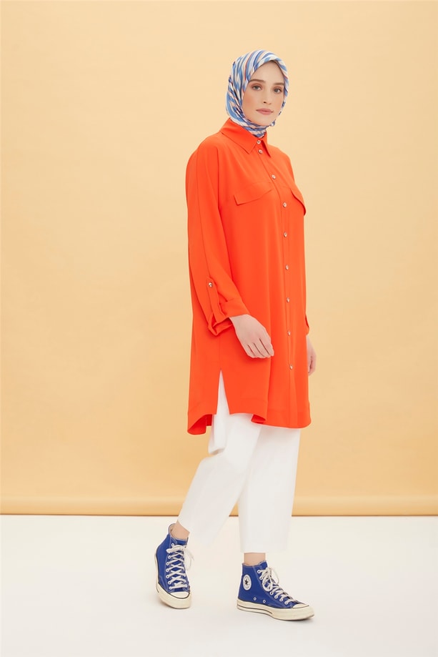 Armine Cep Kapaklı Oversize Tunik 22Y4804 Parlak Kırmızı
