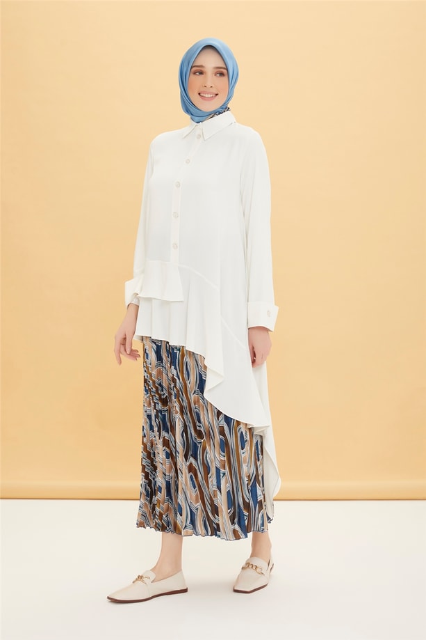 Armine Volanlı Asimetrik Tunik 22Y4806 Ekru