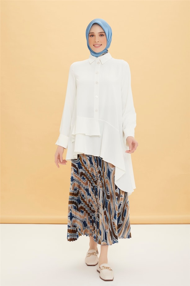 Armine Volanlı Asimetrik Tunik 22Y4806 Ekru