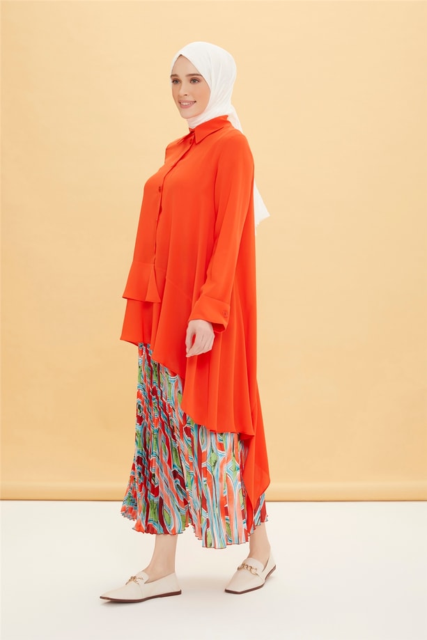 Armine Volanlı Asimetrik Tunik 22Y4806 Parlak Kırmızı