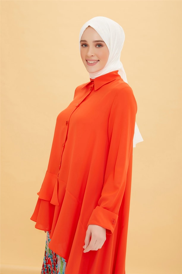 Armine Volanlı Asimetrik Tunik 22Y4806 Parlak Kırmızı