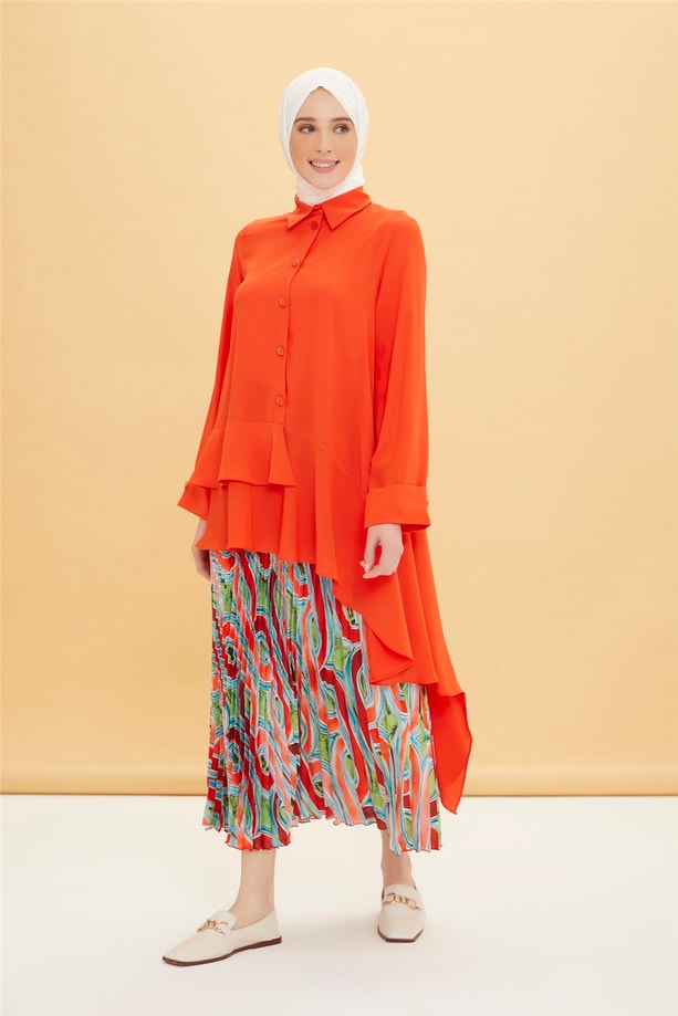 Armine Volanlı Asimetrik Tunik 22Y4806 Parlak Kırmızı