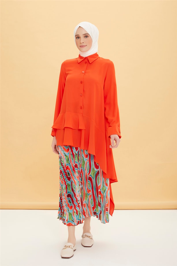 Armine Volanlı Asimetrik Tunik 22Y4806 Parlak Kırmızı