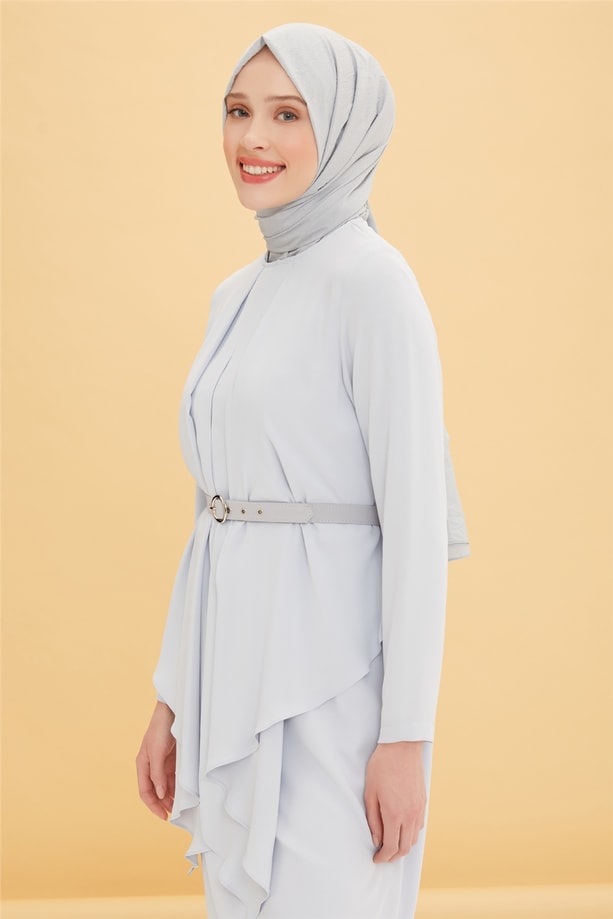Armine Önü Garnili Kemer Detaylı Tunik 22Y4809 Gri
