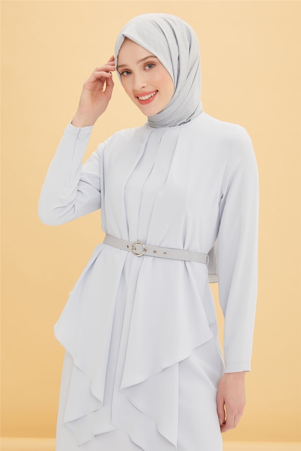 Armine Önü Garnili Kemer Detaylı Tunik 22Y4809 Gri