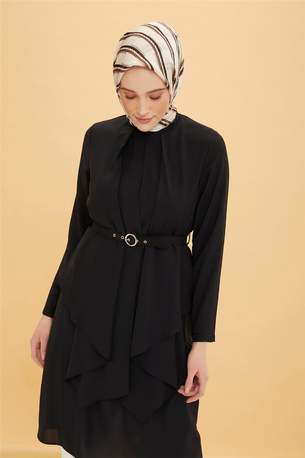 Armine Önü Garnili Kemer Detaylı Tunik 22Y4809 Siyah