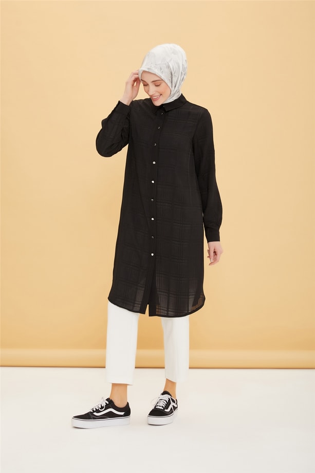 Armine Kendinden Desenli Tunik 22Y4811 Siyah