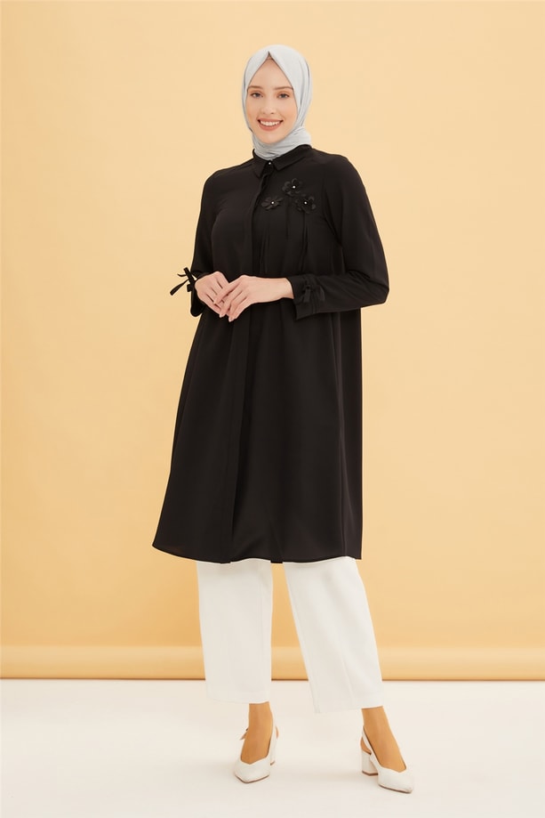 Armine Çiçek İşlemeli Tunik 22Y4814 Siyah