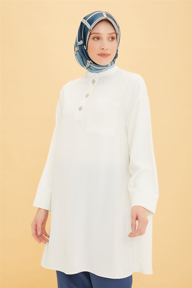 Armine Arkası Büzgülü Tunik 22Y4819 Beyaz