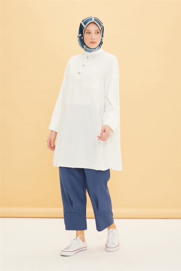 Armine Arkası Büzgülü Tunik 22Y4819 Beyaz