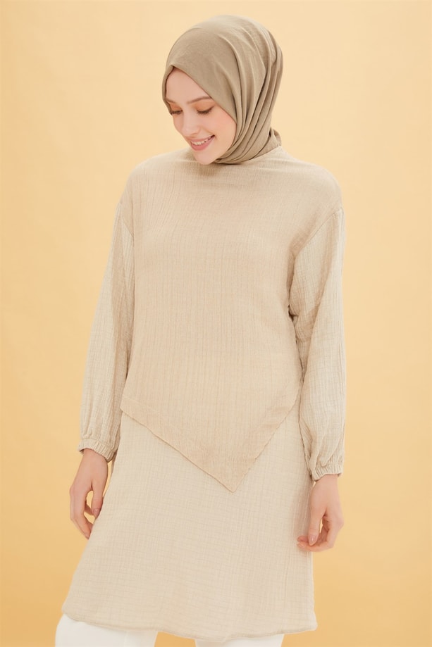 Armine Kumaş Özellikli Rahat Tunik 22Y4822 Bej