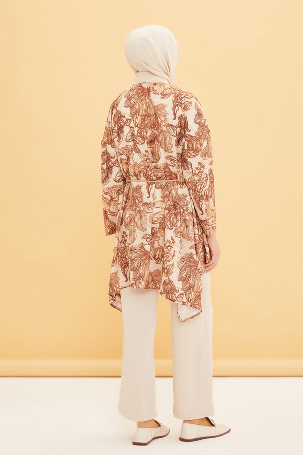 Armine Vintage Baskılı Tunik 22Y4835 Kahverengi