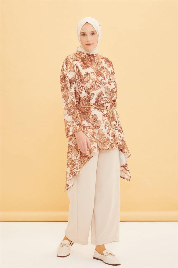 Armine Vintage Baskılı Tunik 22Y4835 Kahverengi