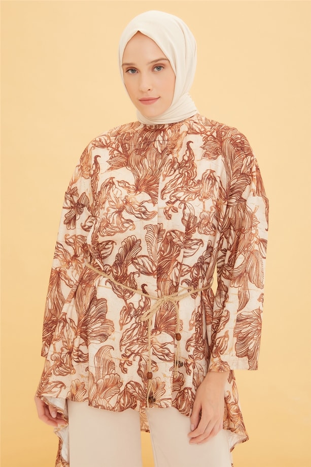 Armine Vintage Baskılı Tunik 22Y4835 Kahverengi