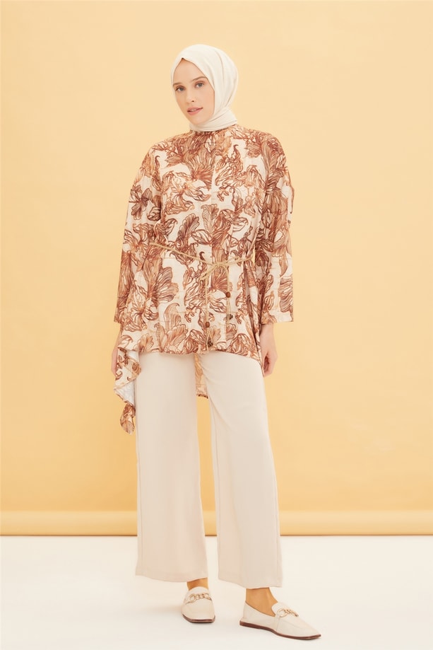 Armine Vintage Baskılı Tunik 22Y4835 Kahverengi
