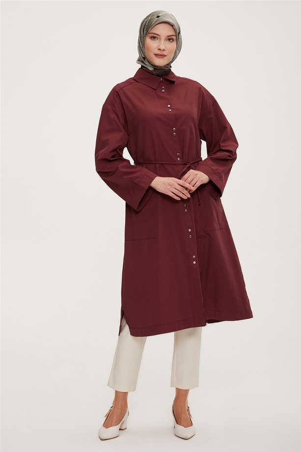 Armine Çift Düğme Görünümlü Pamuk Tunik 22Y4838 Bordo
