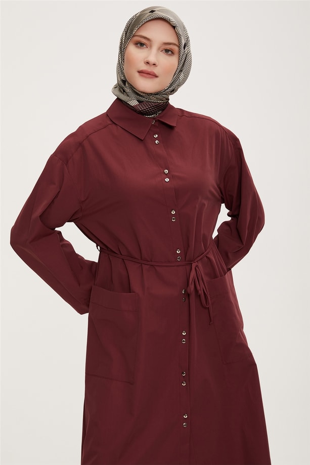 Armine Çift Düğme Görünümlü Pamuk Tunik 22Y4838 Bordo