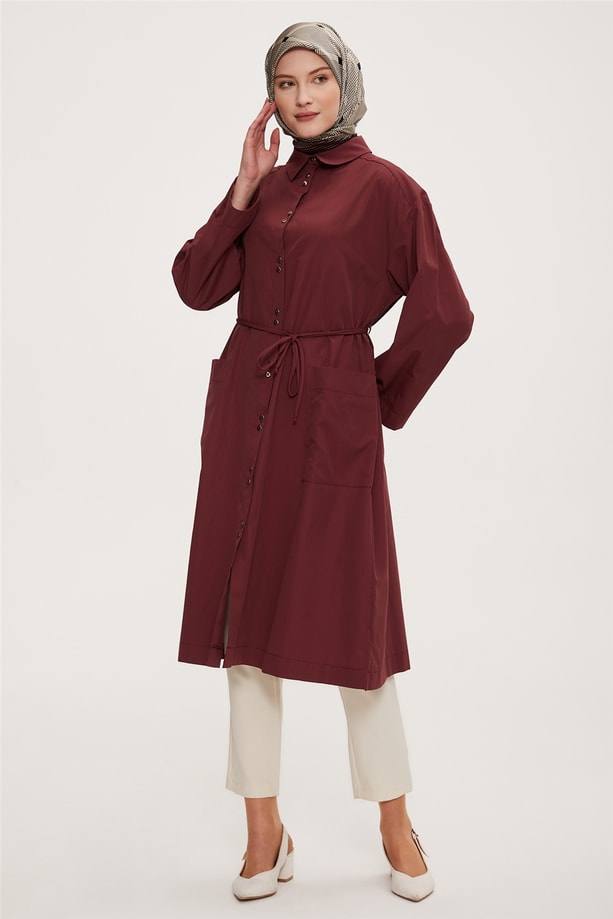 Armine Çift Düğme Görünümlü Pamuk Tunik 22Y4838 Bordo