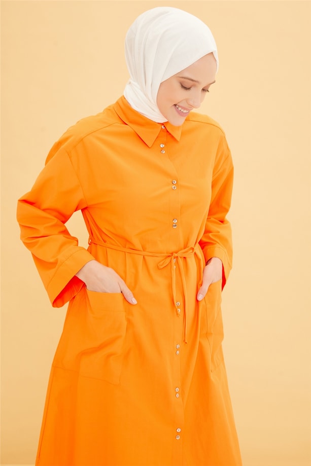 Armine Çift Düğme Görünümlü Pamuk Tunik 22Y4838 Oranj