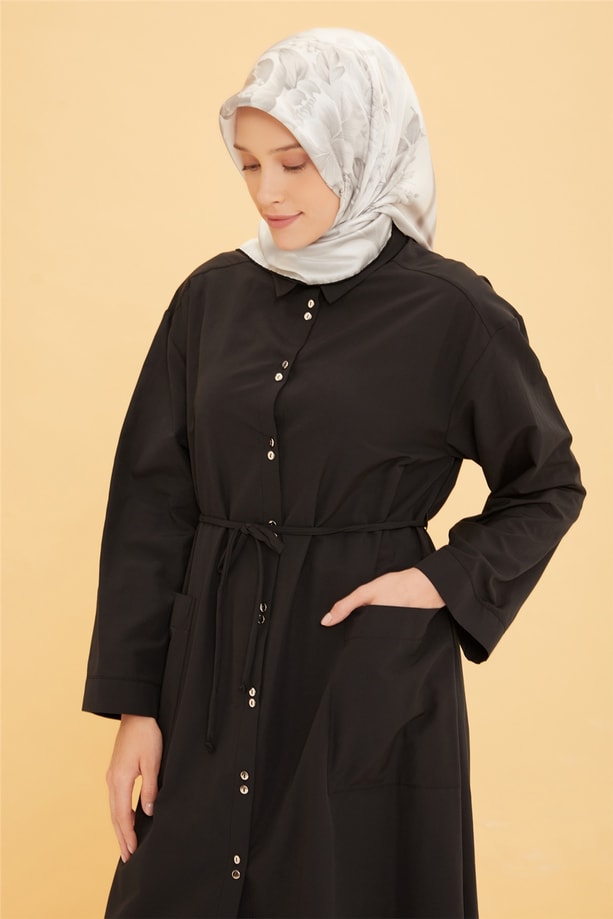 Armine Çift Düğme Görünümlü Pamuk Tunik 22Y4838 Siyah