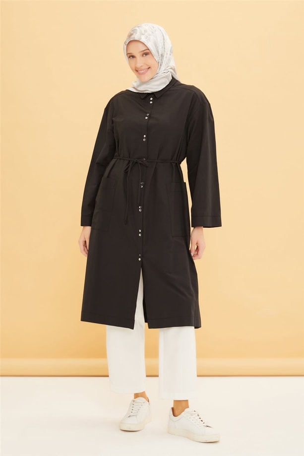 Armine Çift Düğme Görünümlü Pamuk Tunik 22Y4838 Siyah