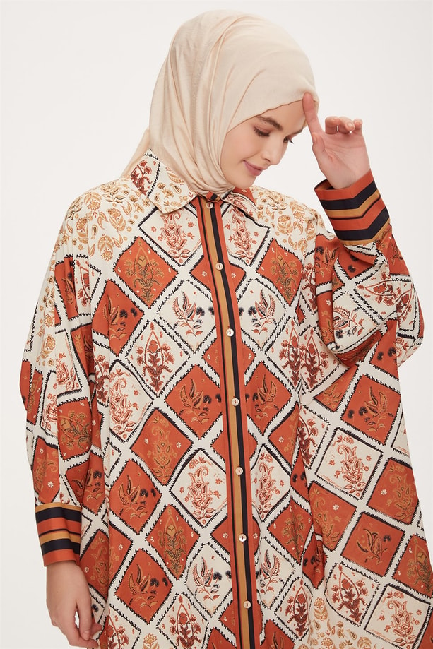 Armine Desenli Rahat Tunik 22Y4842 Kahverengi