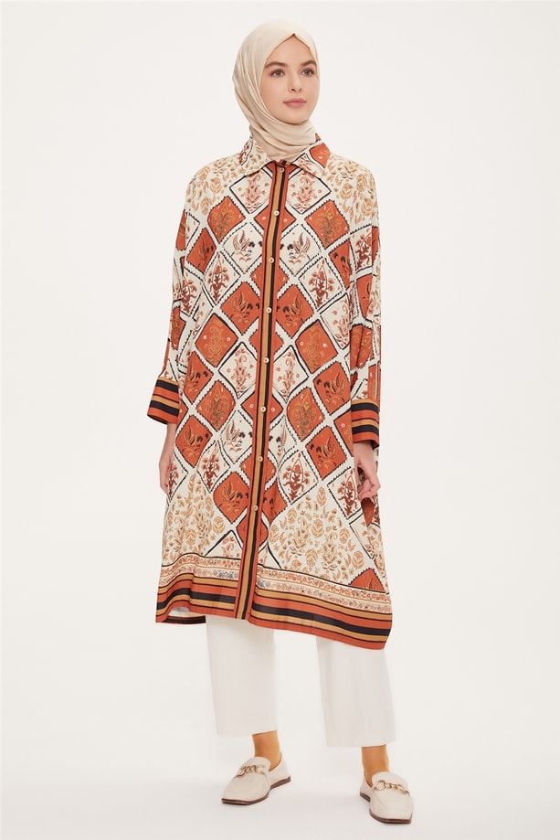 Armine Desenli Rahat Tunik 22Y4842 Kahverengi