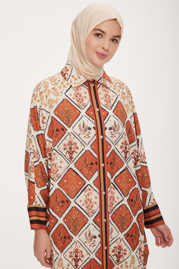 Armine Desenli Rahat Tunik 22Y4842 Kahverengi