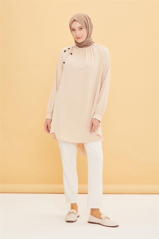 Armine Çapraz Patlı Ve Bağcıklı Tunik 22Y4844 Bej