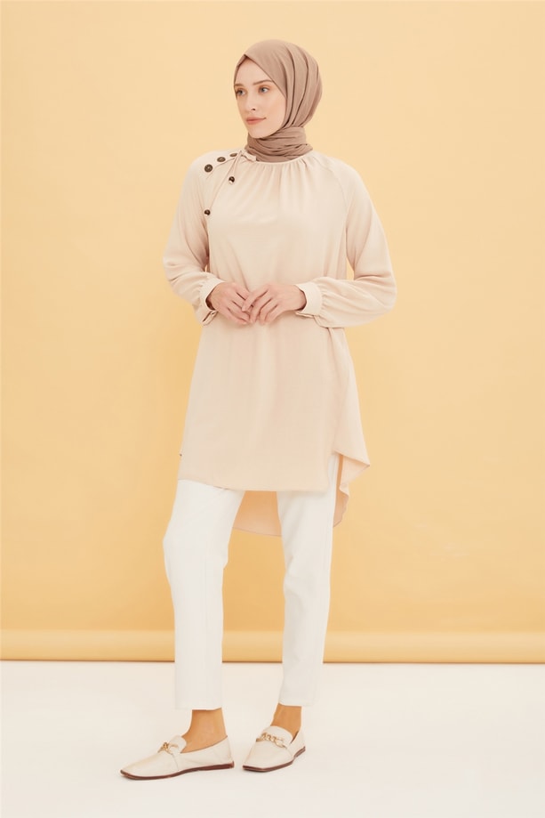 Armine Çapraz Patlı Ve Bağcıklı Tunik 22Y4844 Bej