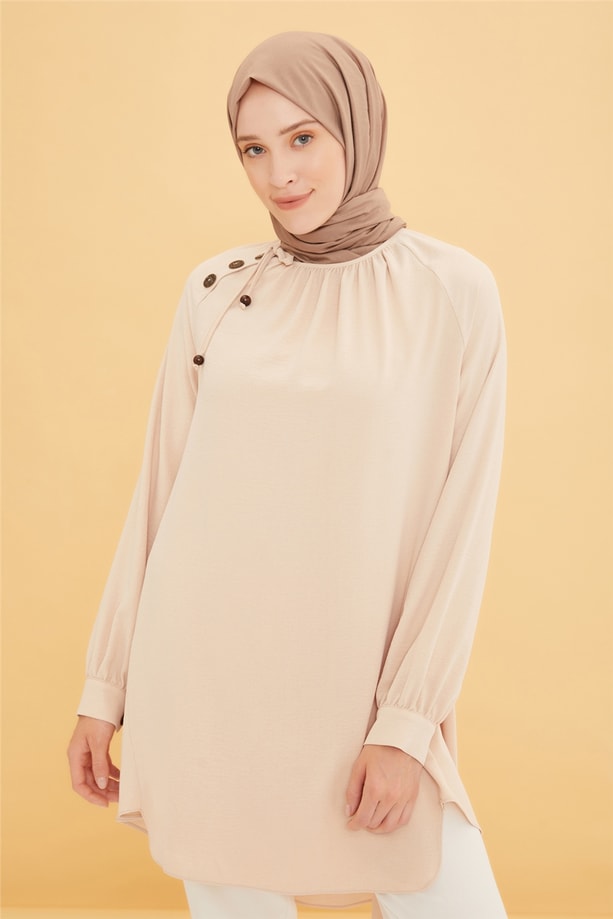 Armine Çapraz Patlı Ve Bağcıklı Tunik 22Y4844 Bej