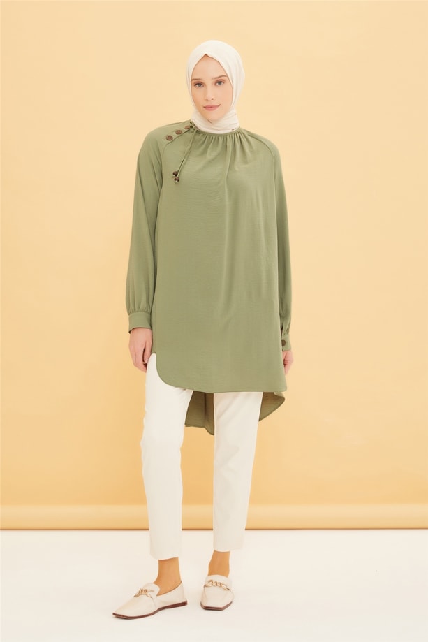 Armine Çapraz Patlı Ve Bağcıklı Tunik 22Y4844 Açık Haki